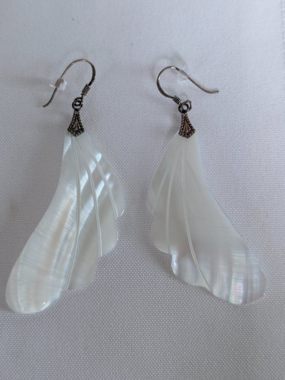 Vintage Mother of Pearl Shell Art Deco Style Sterling Silver Dangle Earrings